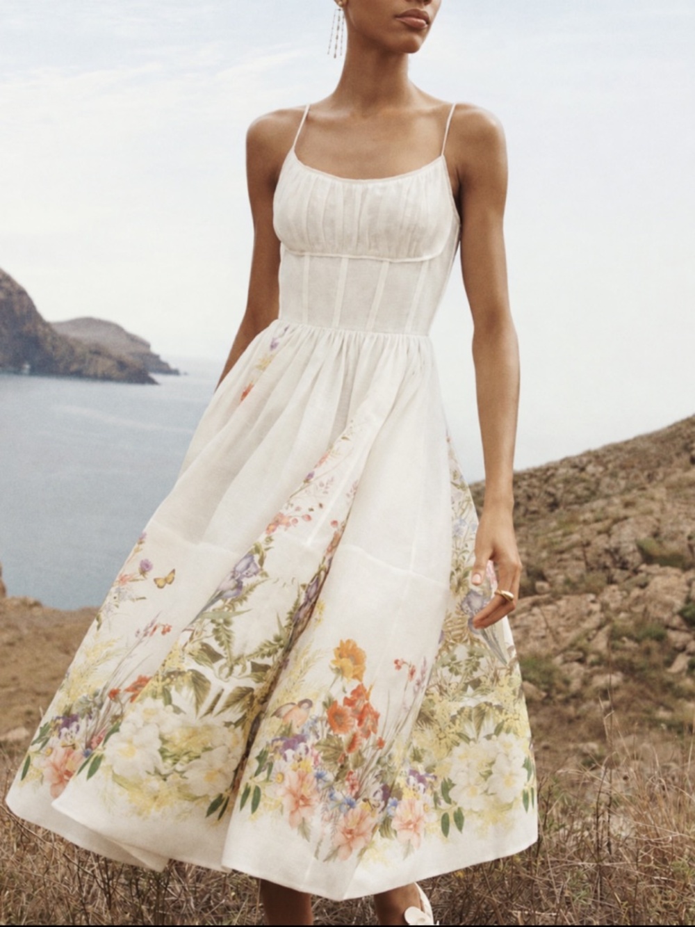 Zimmermann Natura Ivory Wildflower Ruched Midi Dress Size 1, Small - Picture 2 of 16